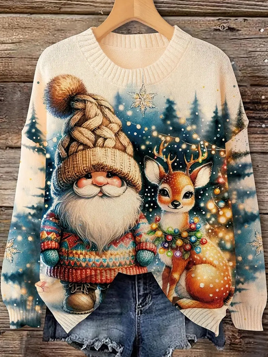 Sweat à capuche décontracté vintage imprimé art animal de Noël pour femmes