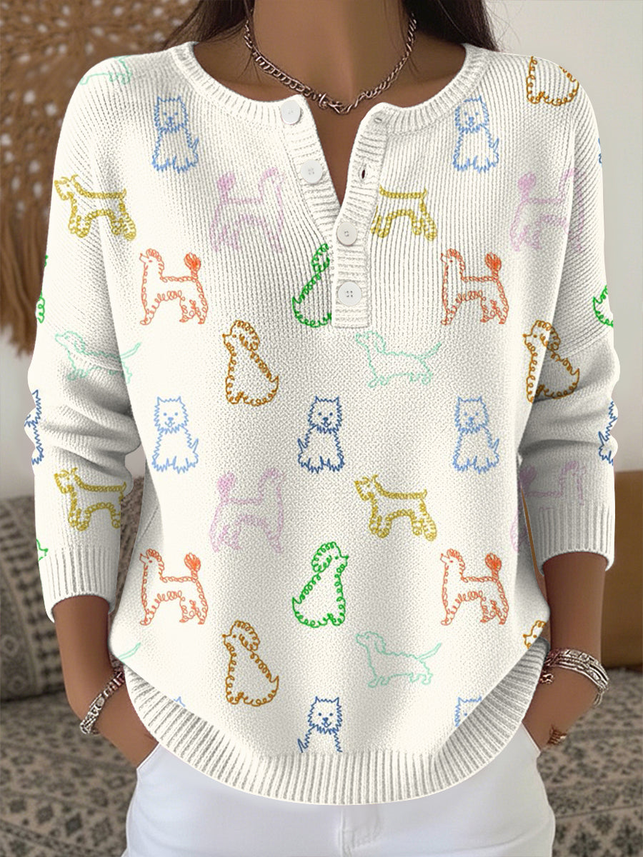 Haut en tricot à imprimé animal mignon pour femmes