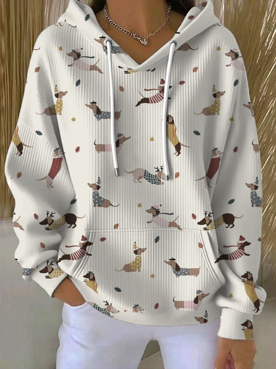 Sweat à capuche imprimé teckel pour femmes