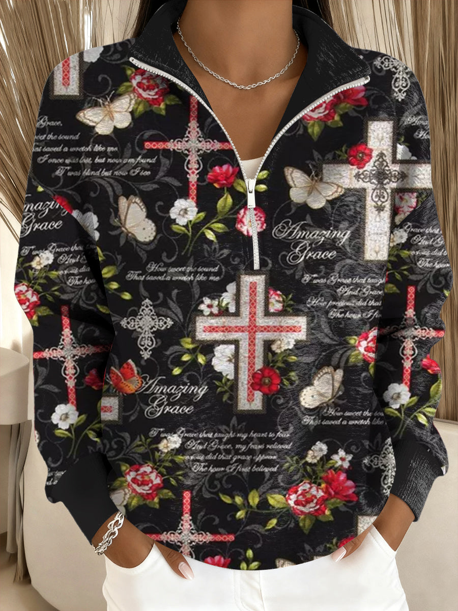 Sweatshirt à col montant croix de Noël pour femme
