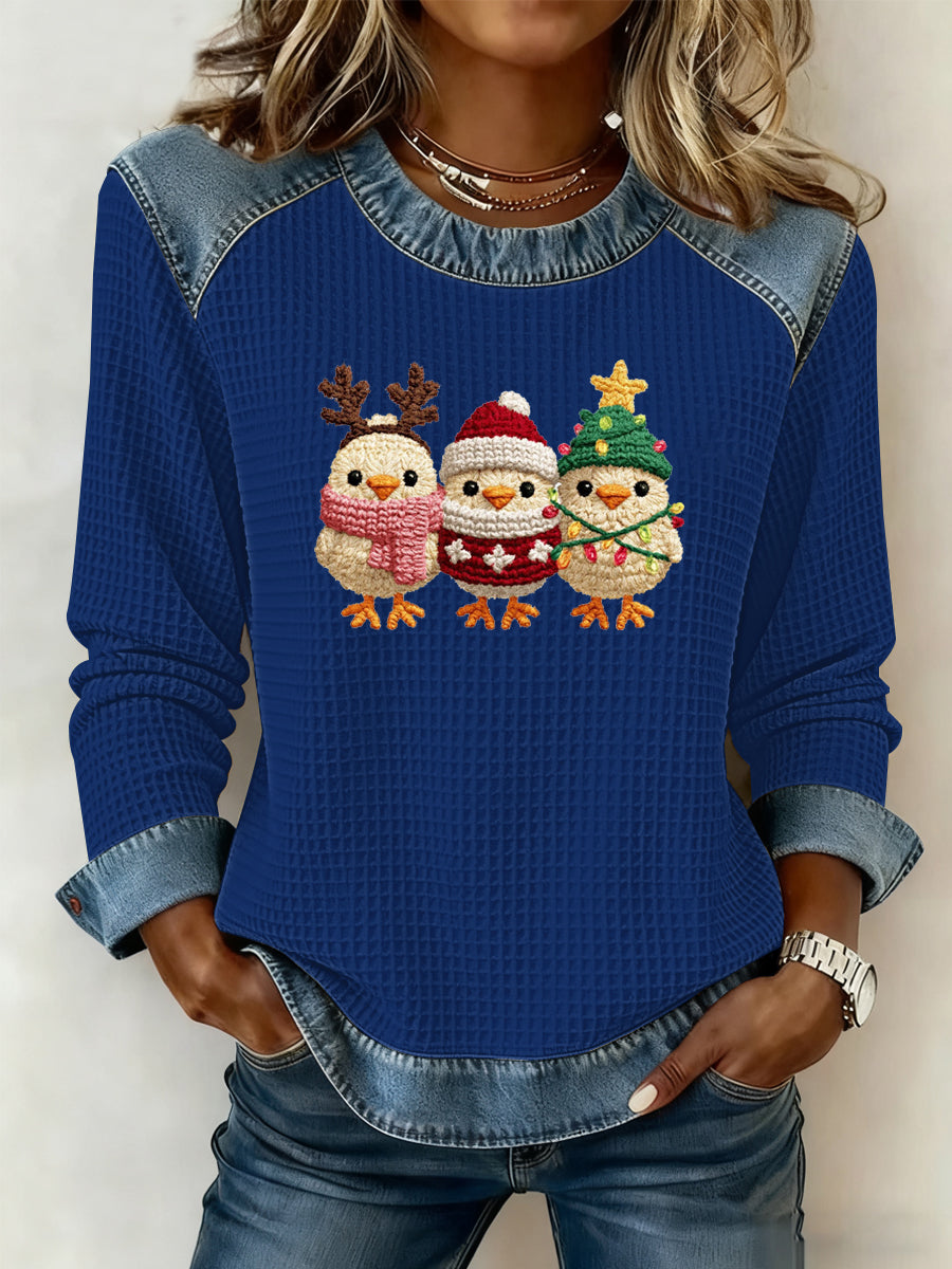 Sweatshirt à imprimé gaufré de Noël pour femmes