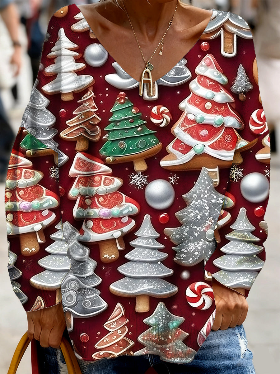 Haut décontracté confortable à manches longues pour femmes sur le thème de Noël