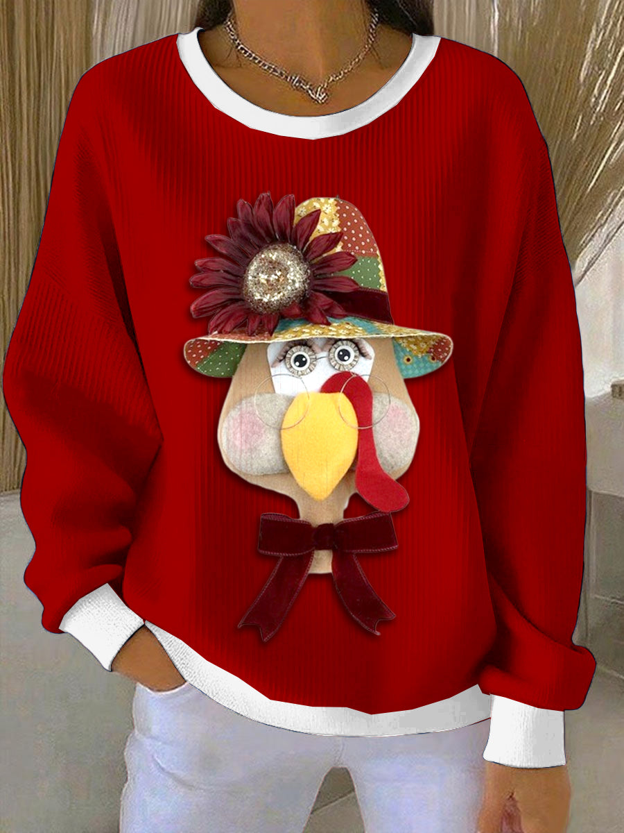 Pull ras du cou à coupe ample pour femmes Christmas Chicken Fun