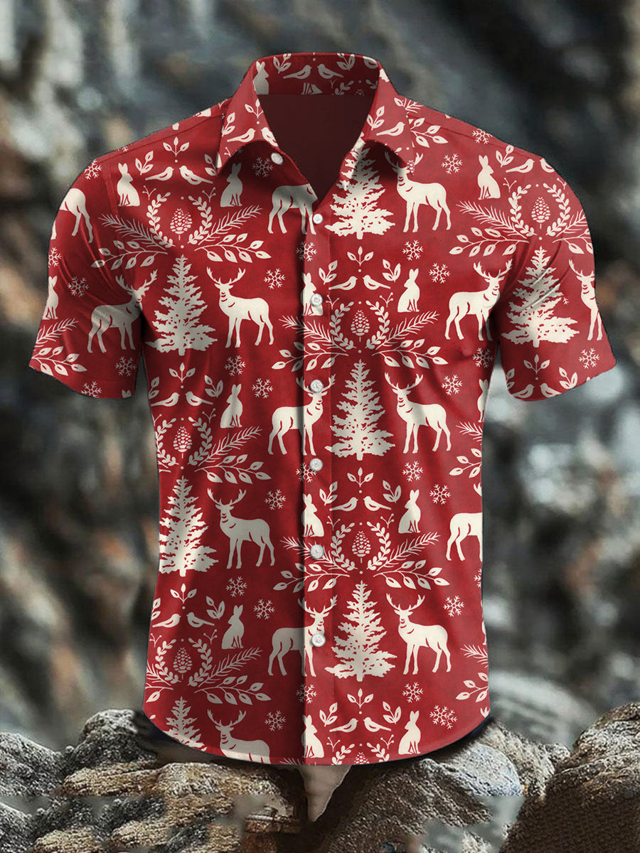 Chemise à manches courtes en coton à imprimé abstrait rétro de Noël australien pour homme