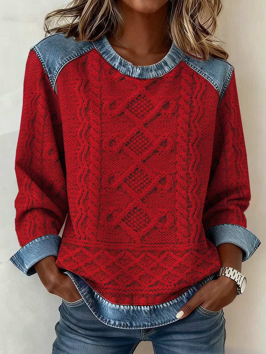 Sweat-shirt Femme à Col En Denim Texturé