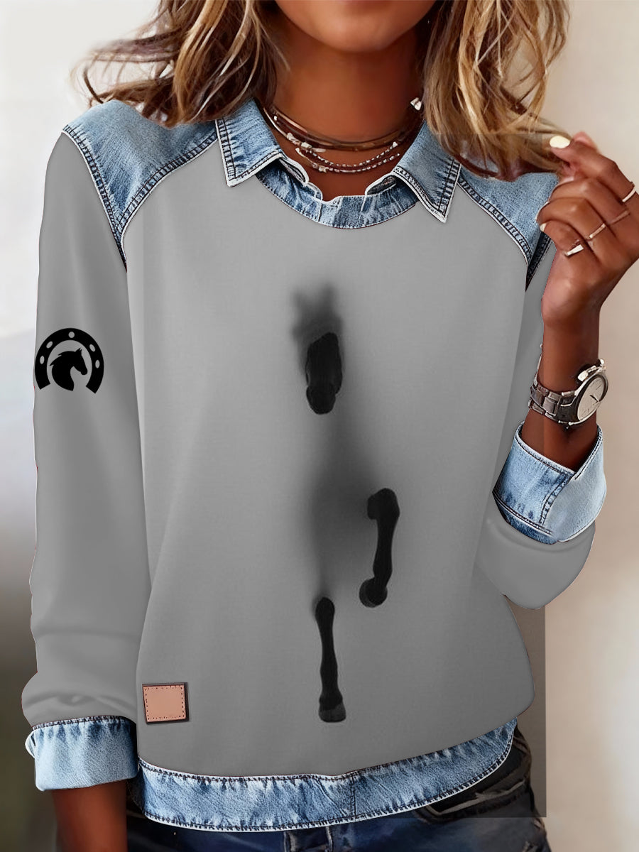 Retro Horse Print Horse Lovers Sweat-shirt décontracté pour femmes