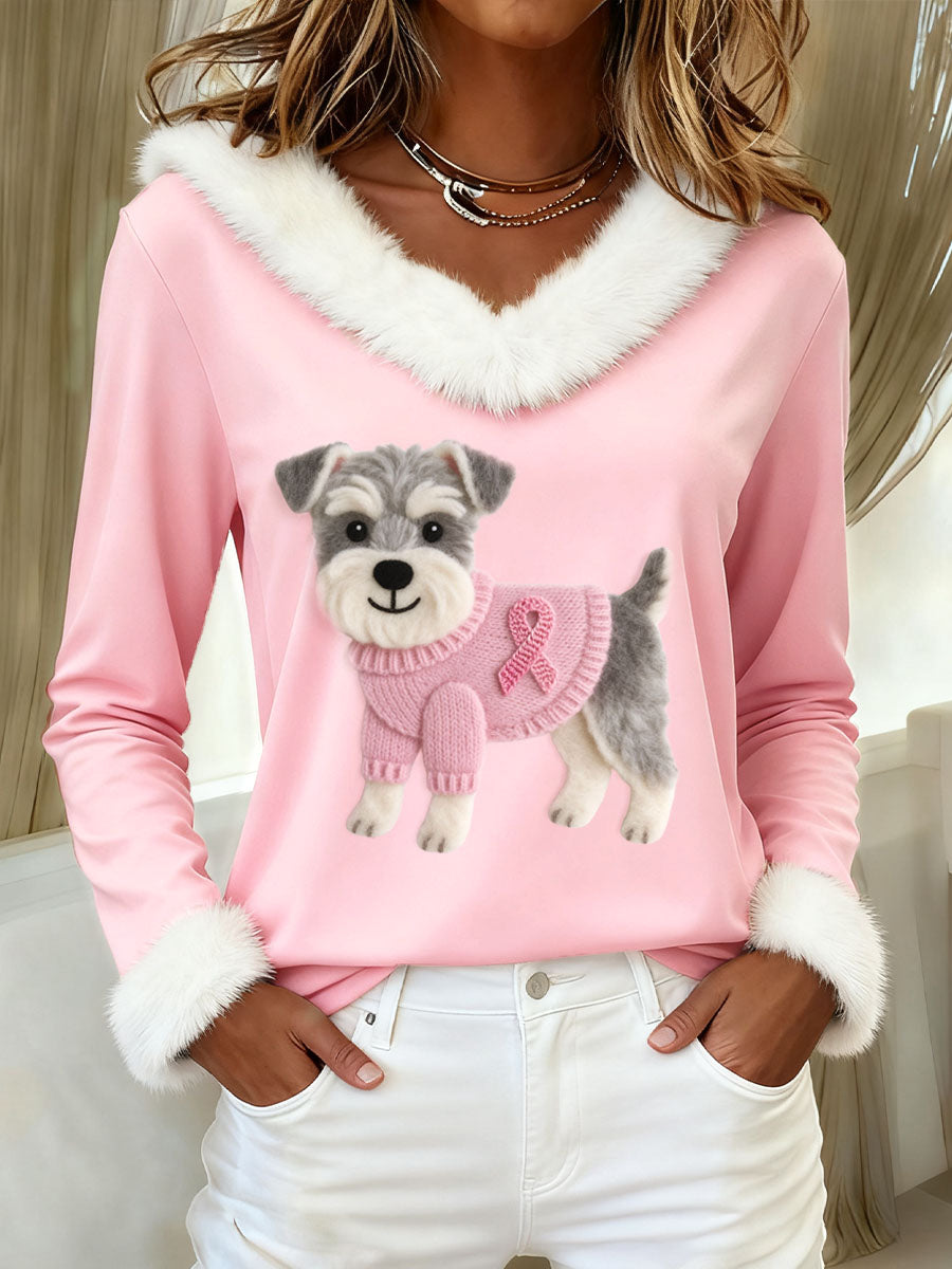 Femme Feutre Art Schnauzer Chien Motif Furry Sweatshirt
