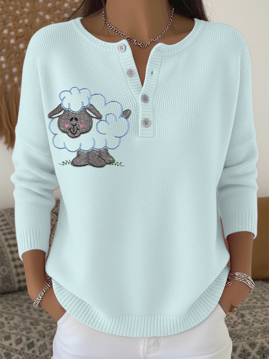 Pull Henley Mignon Mouton Dessin Animé Pour Femme