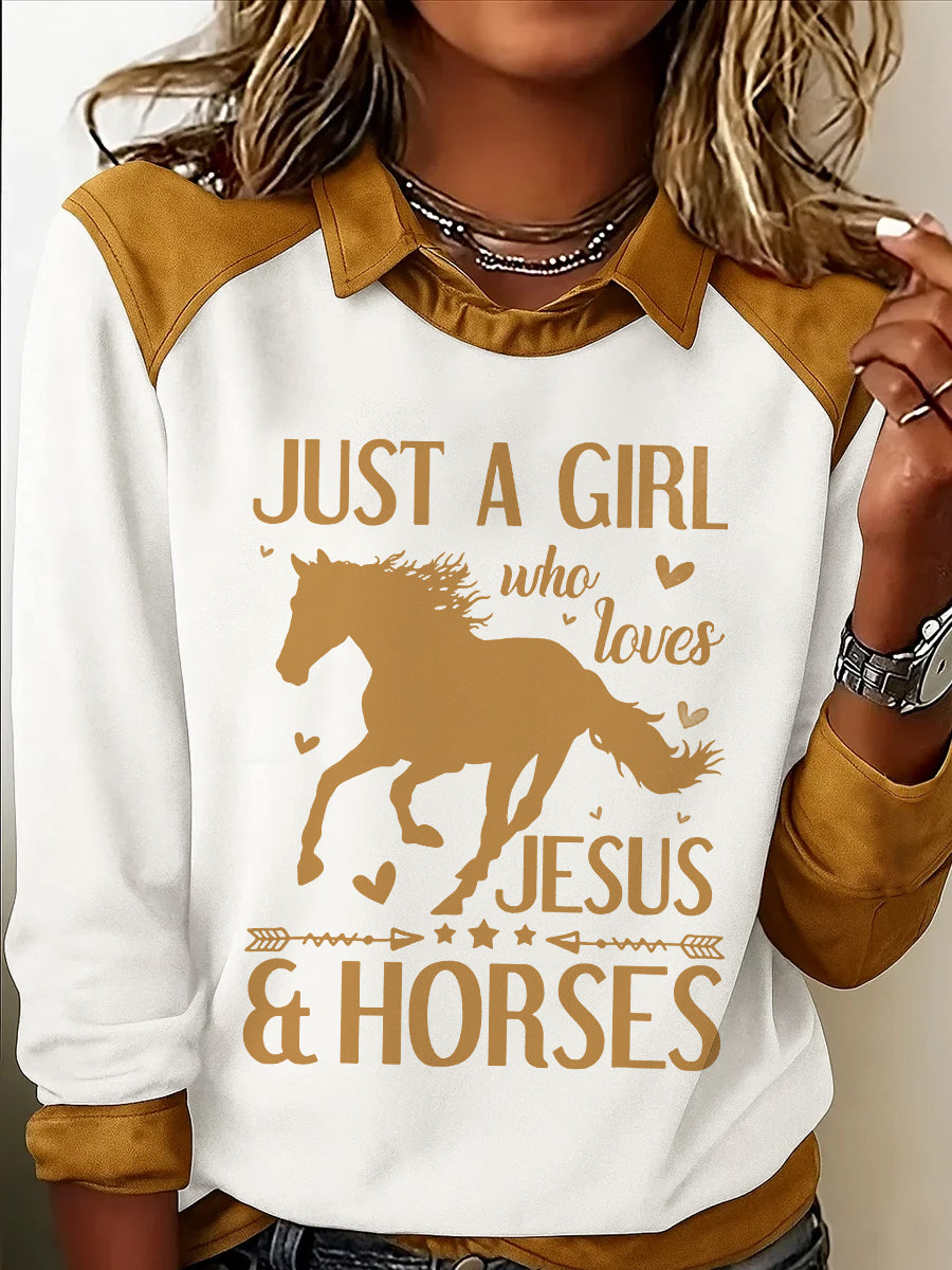 Sweat-shirt décontracté pour femmes Just A Girl Who Loves Jesus And Horses Print