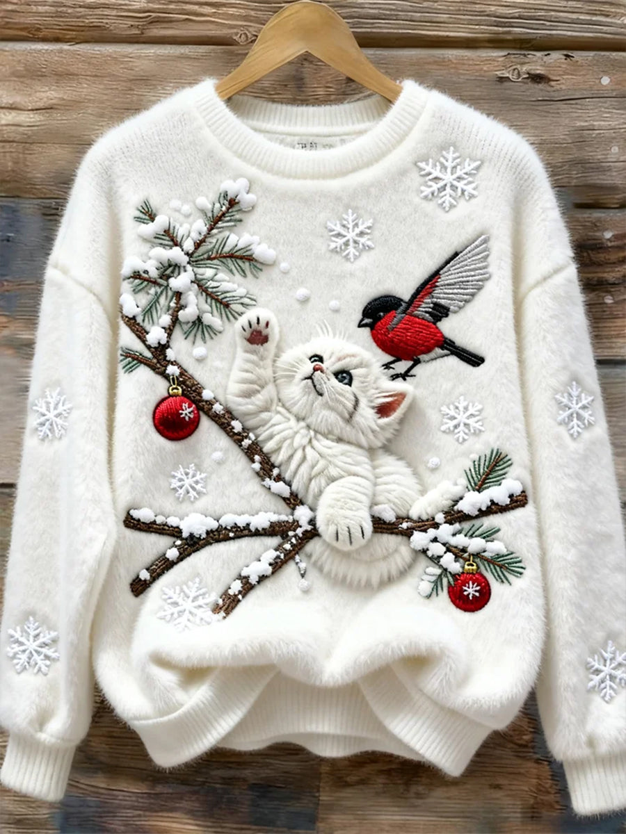 Noël Mignon Chat Art Imprimer Flanelle Sweatshirt Femme
