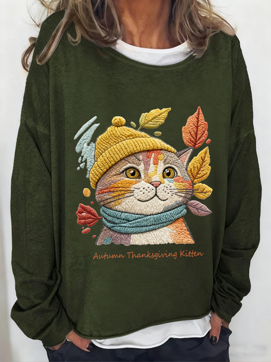 Rétro Bohème Imprimé Floral Vintage Casual Coton Col V T-shirt à manches longues