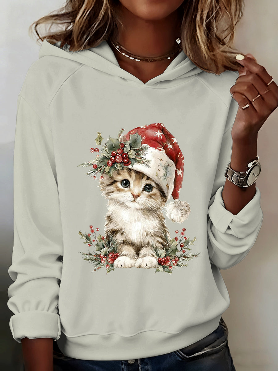 Sweat à capuche confortable décontracté Art animal de Noël pour femmes