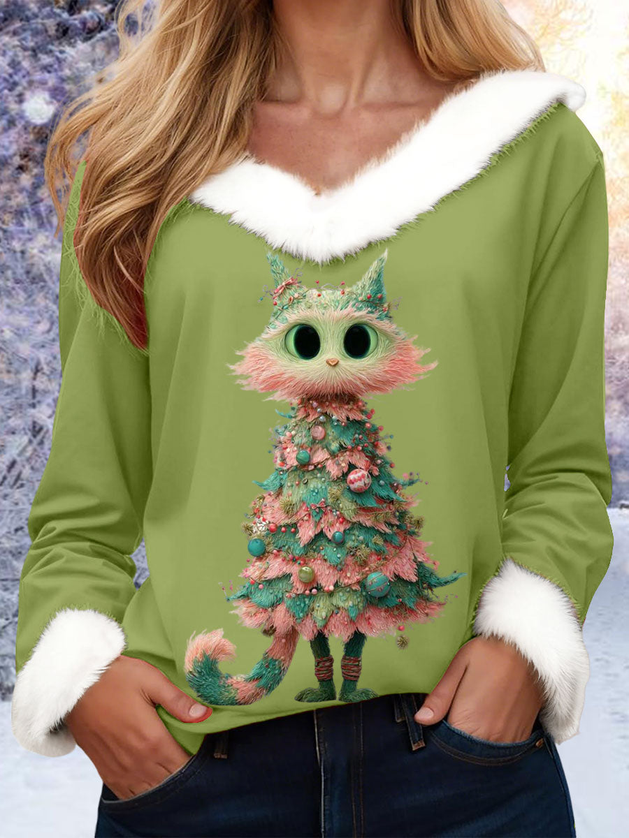 Arbre de Noël Animal V-Neck Tops pour femmes