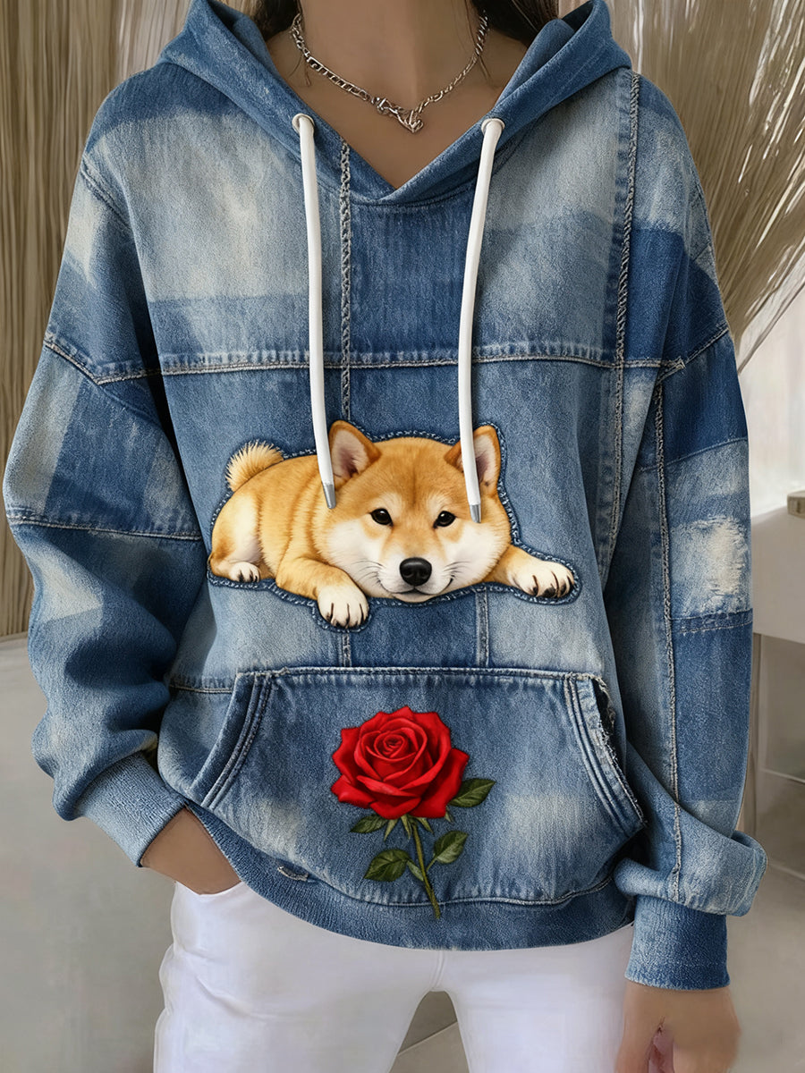 Femmes Vintage Animal Art Print Casual Retro Hoodi