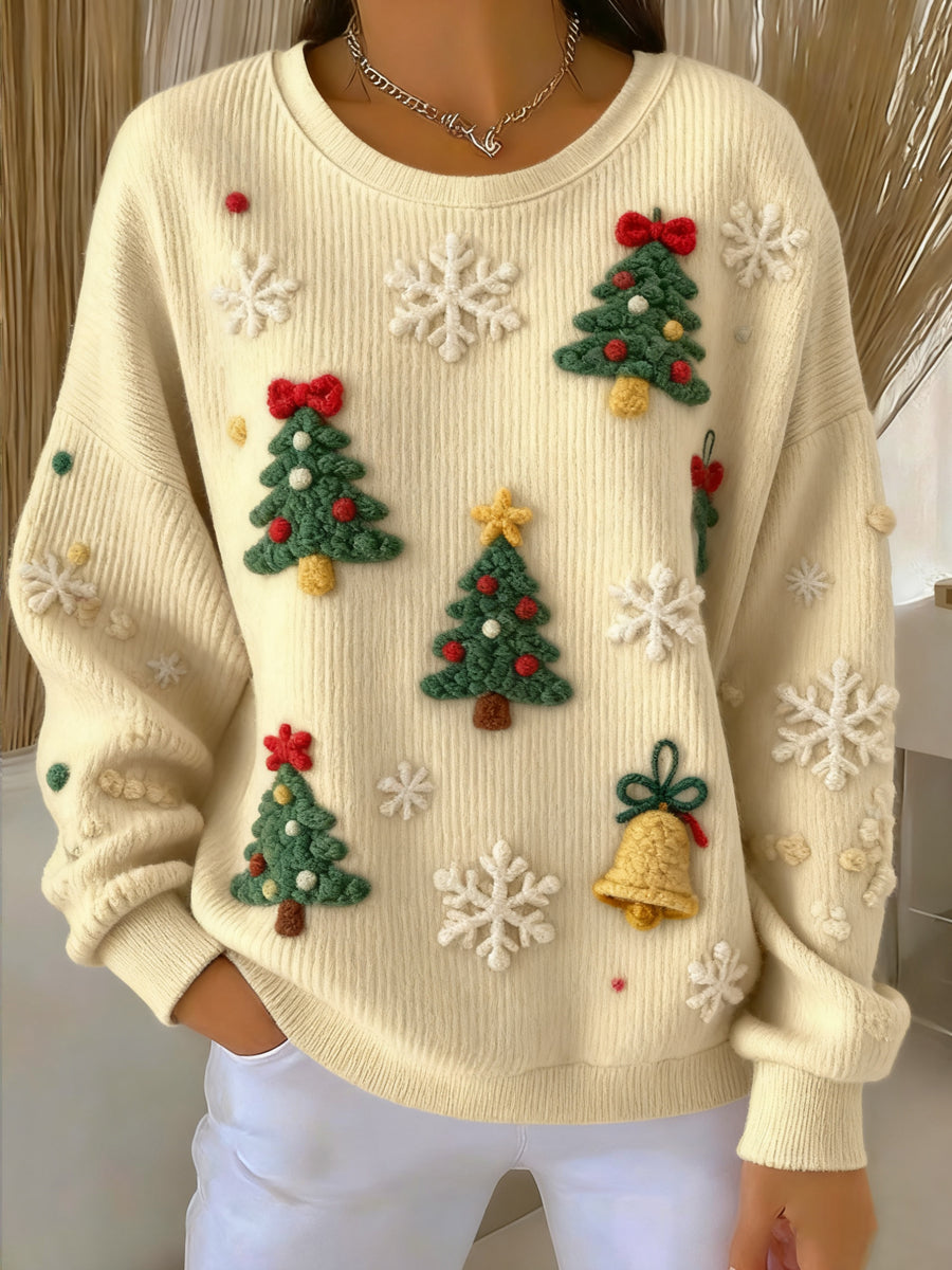 Pull ras du cou décontracté arbre de Noël vintage pour femmes