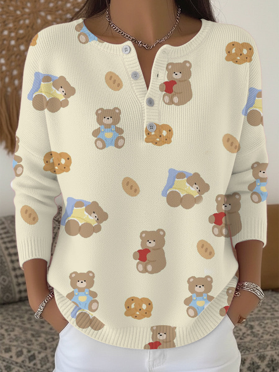 Chandail Henley à imprimé ours et biscuits pour femmes
