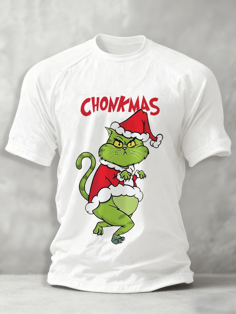 T-shirt décontracté imprimé chat Grinch Noël drôle pour hommes