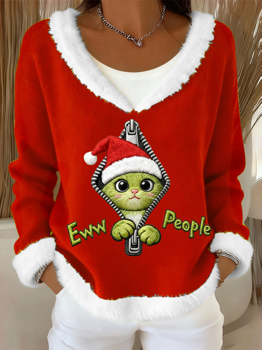 Top Femme EW People Vert Col En Fourrure De Chat