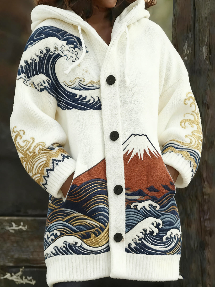 Les femmes de Noël rétro Art Print Casual Midi Cardigan à capuche