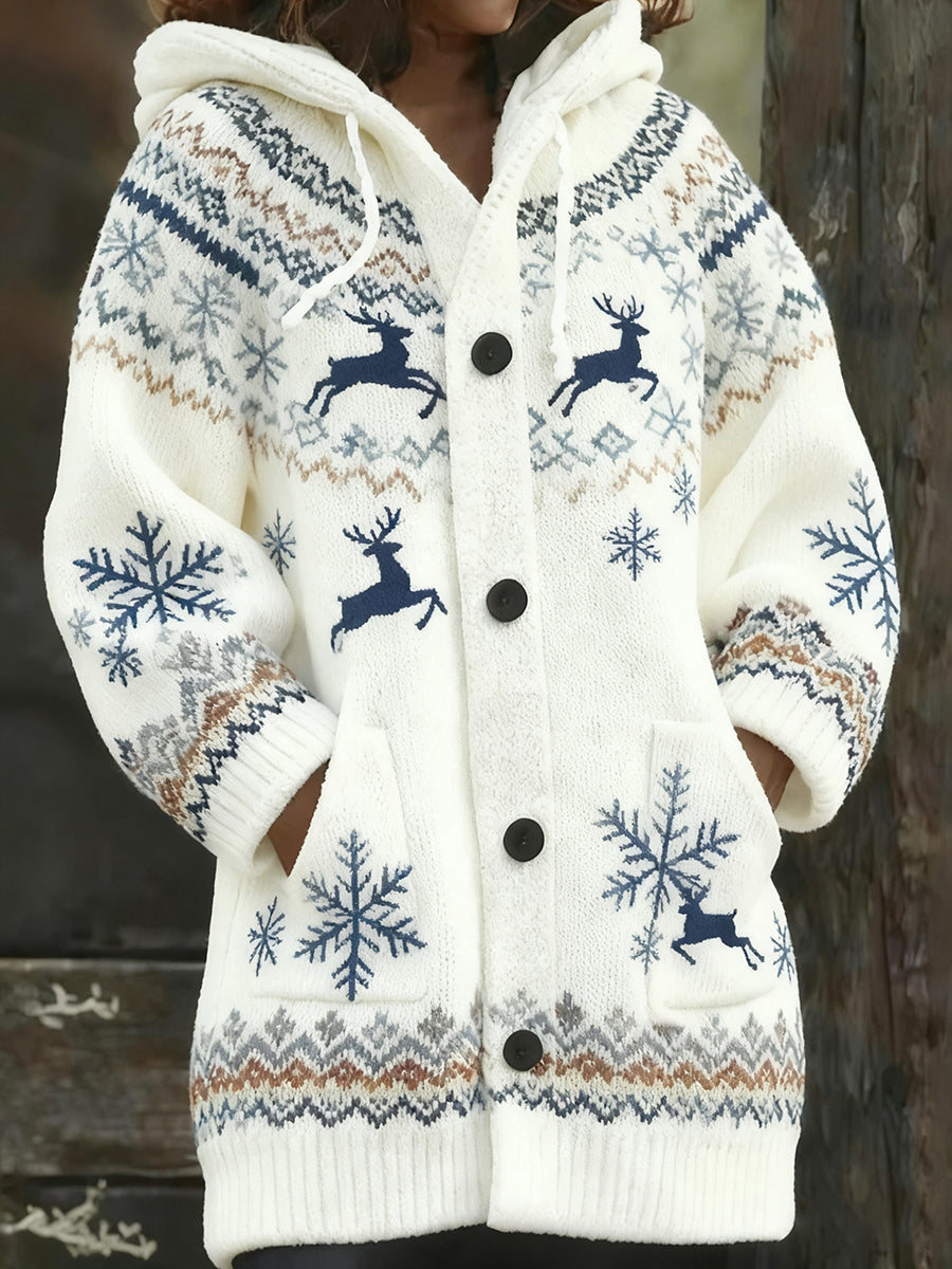 Les femmes de Noël rétro Art Print Casual Midi Cardigan à capuche