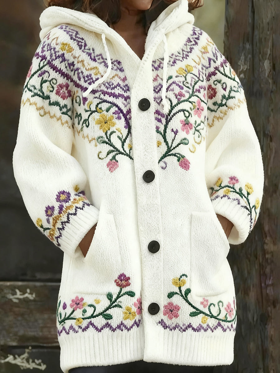 Les femmes de Noël rétro Art Print Casual Midi Cardigan à capuche