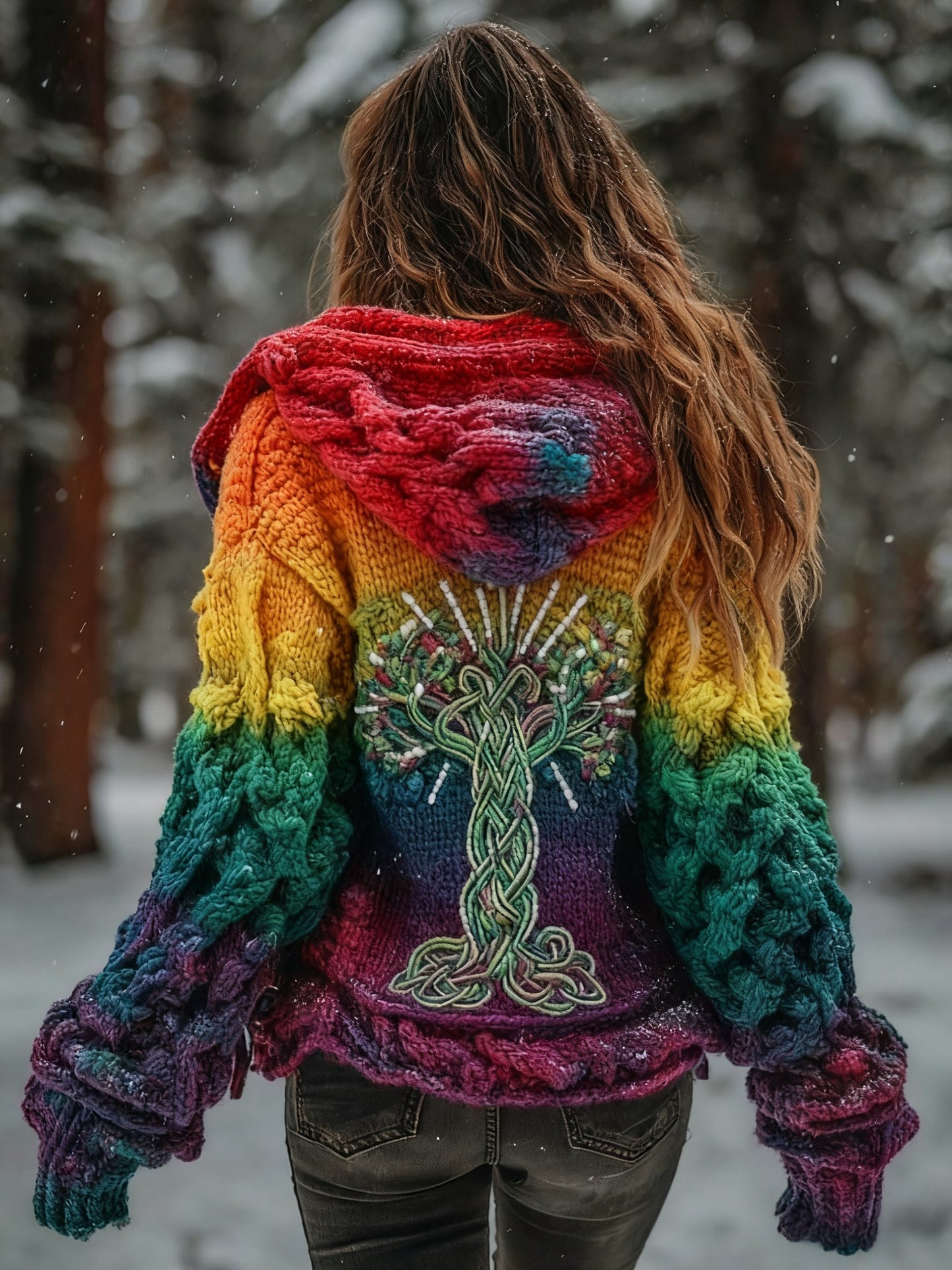 Femme Viking Tree Of Life Motif Dégradé Multicolore Cardigan Veste En Tricot