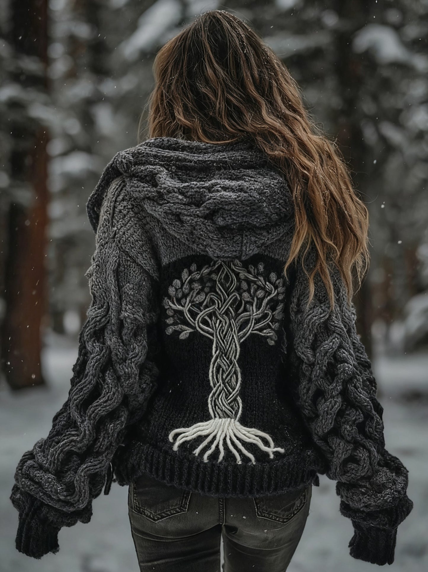Veste en tricot à motif viking arbre de vie pour femme