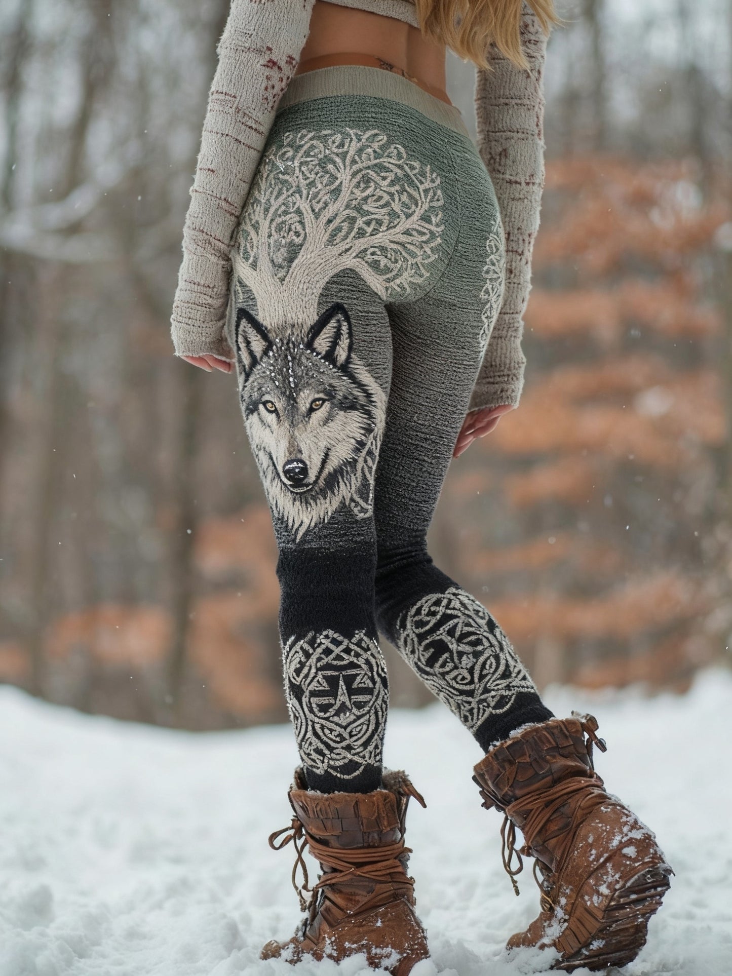 Legging confortable pour femme Viking Wolf Tree Of Life Pattern