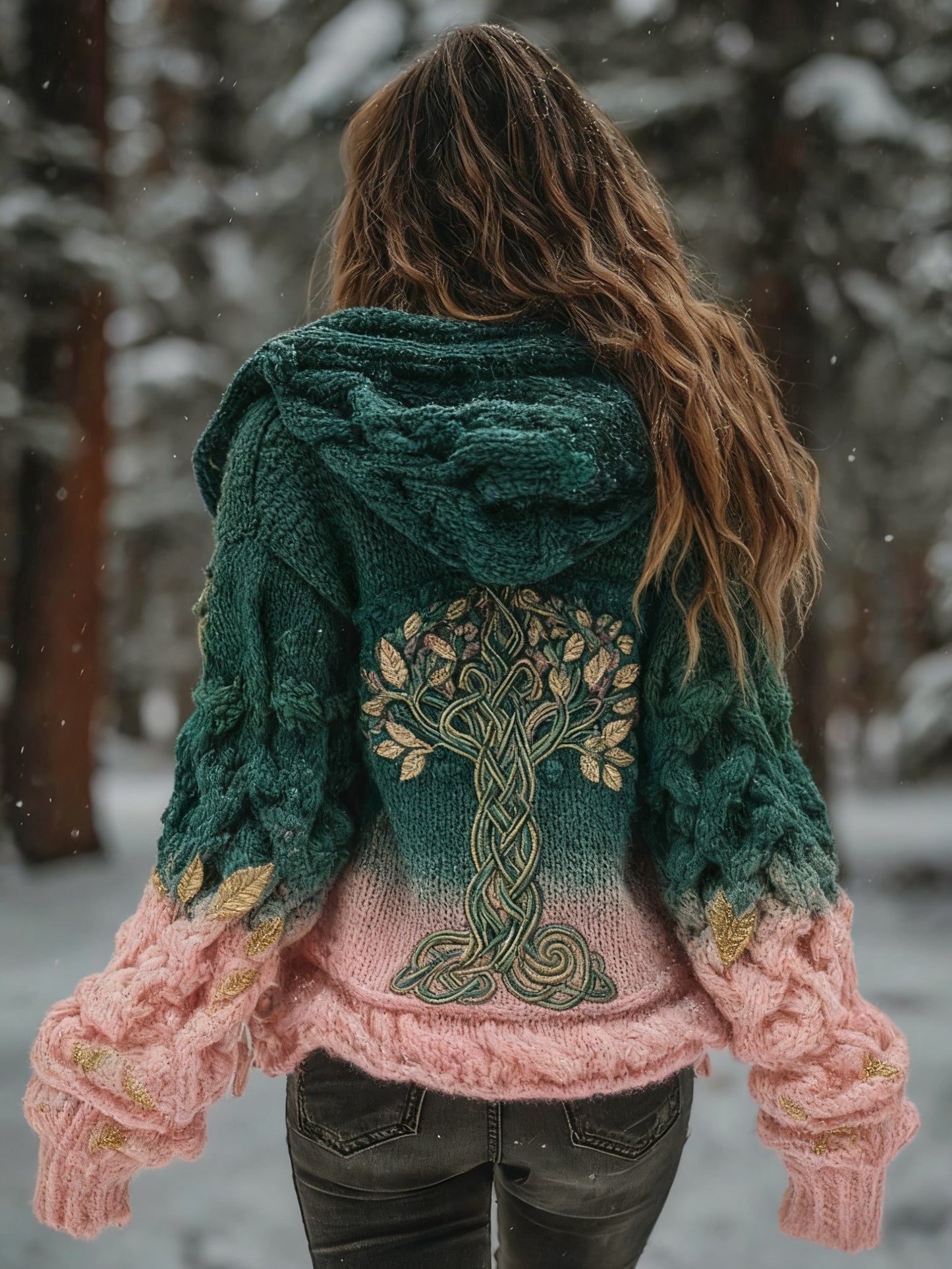 Femme Viking Tree Of Life Motif Dégradé Multicolore Cardigan Veste En Tricot