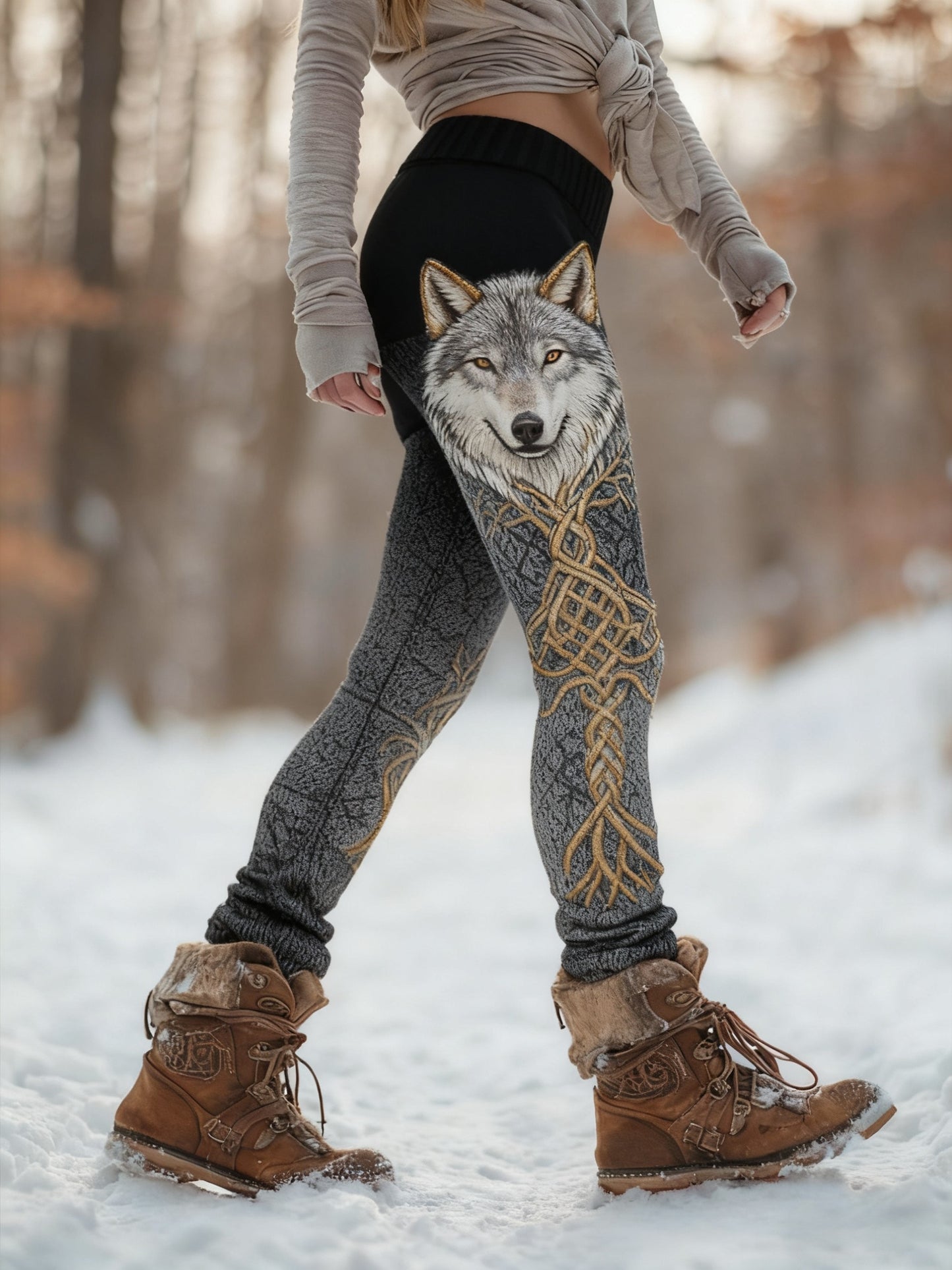 Legging confortable pour femme Viking Wolf Tree Of Life Pattern
