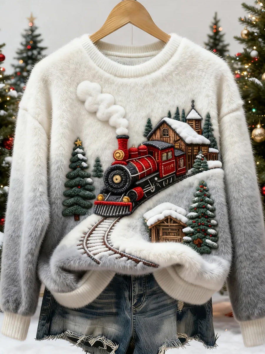 Rétro Noël Animal Art Imprimer confortable Flanelle Sweatshirt des femmes