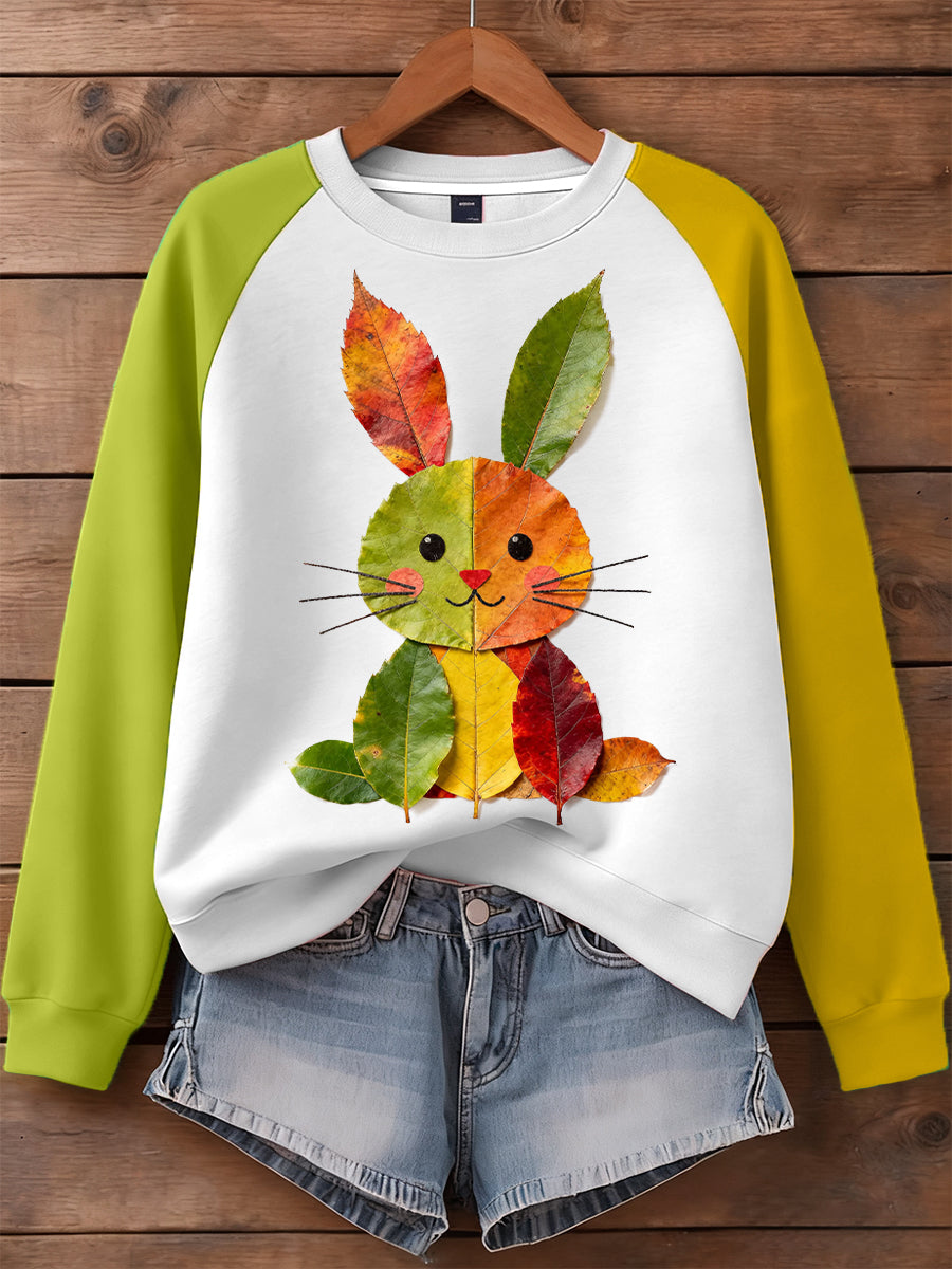 Femmes Automne Feuille Lapin Motif Sweatshirt