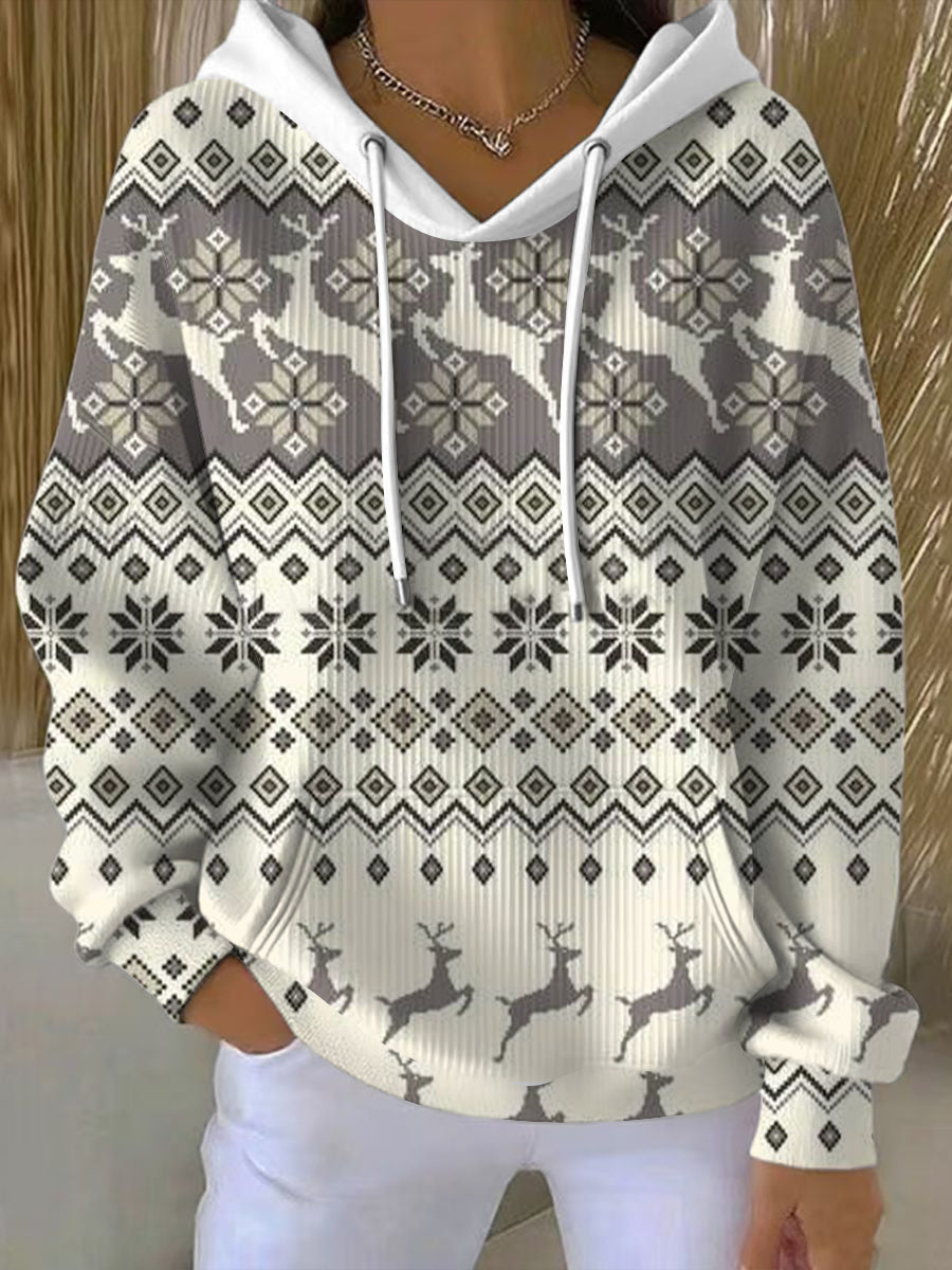 Noël élégant gris renne Fair Isle Hoodie des femmes