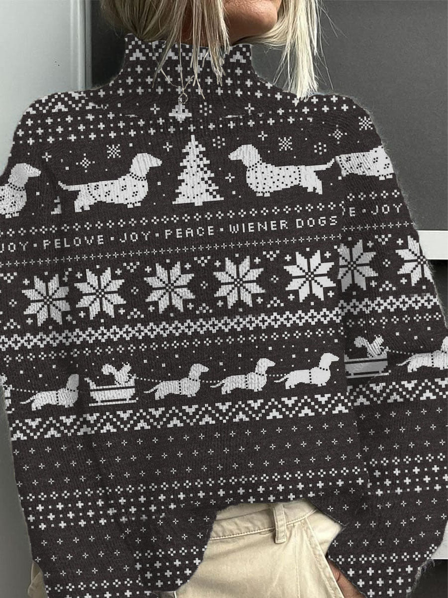 Festive Dachshund Noël Mock Neck Pull Femme