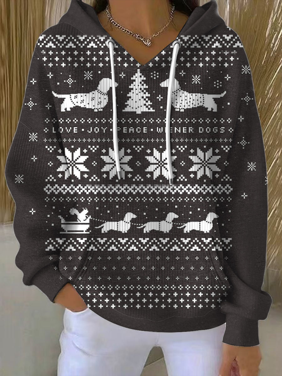 Sweat à capuche pour femme Dachshund Christmas Fair Isle