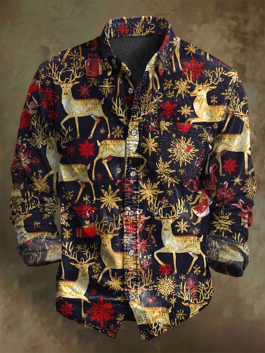 Chemise Décontractée à Manches Longues Imprimé Renne de Noël