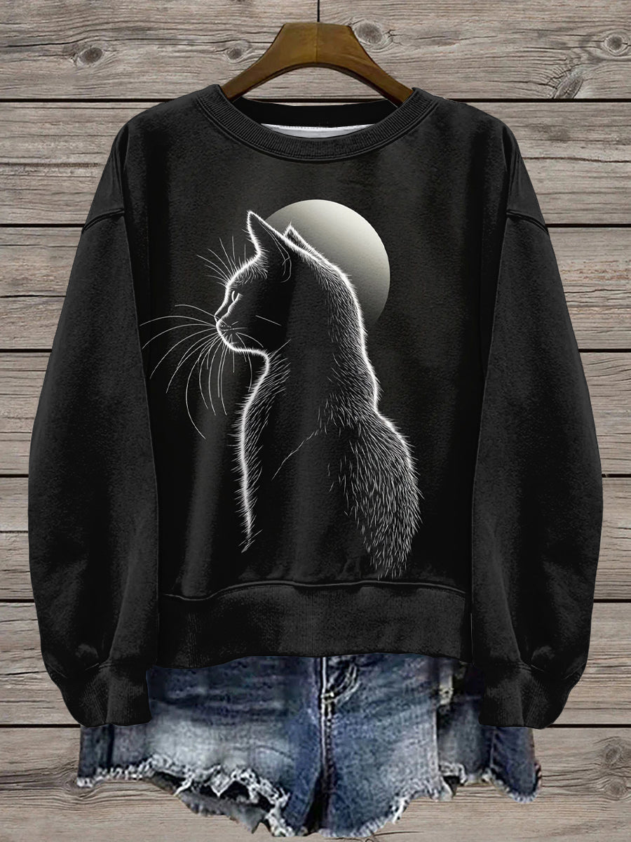 Sweat-shirt Femme Imprimé Lune Et Chats