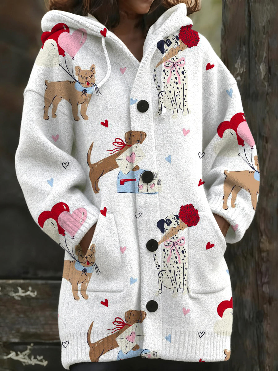 Manteau à capuche à imprimé chien et coeur pour femmes