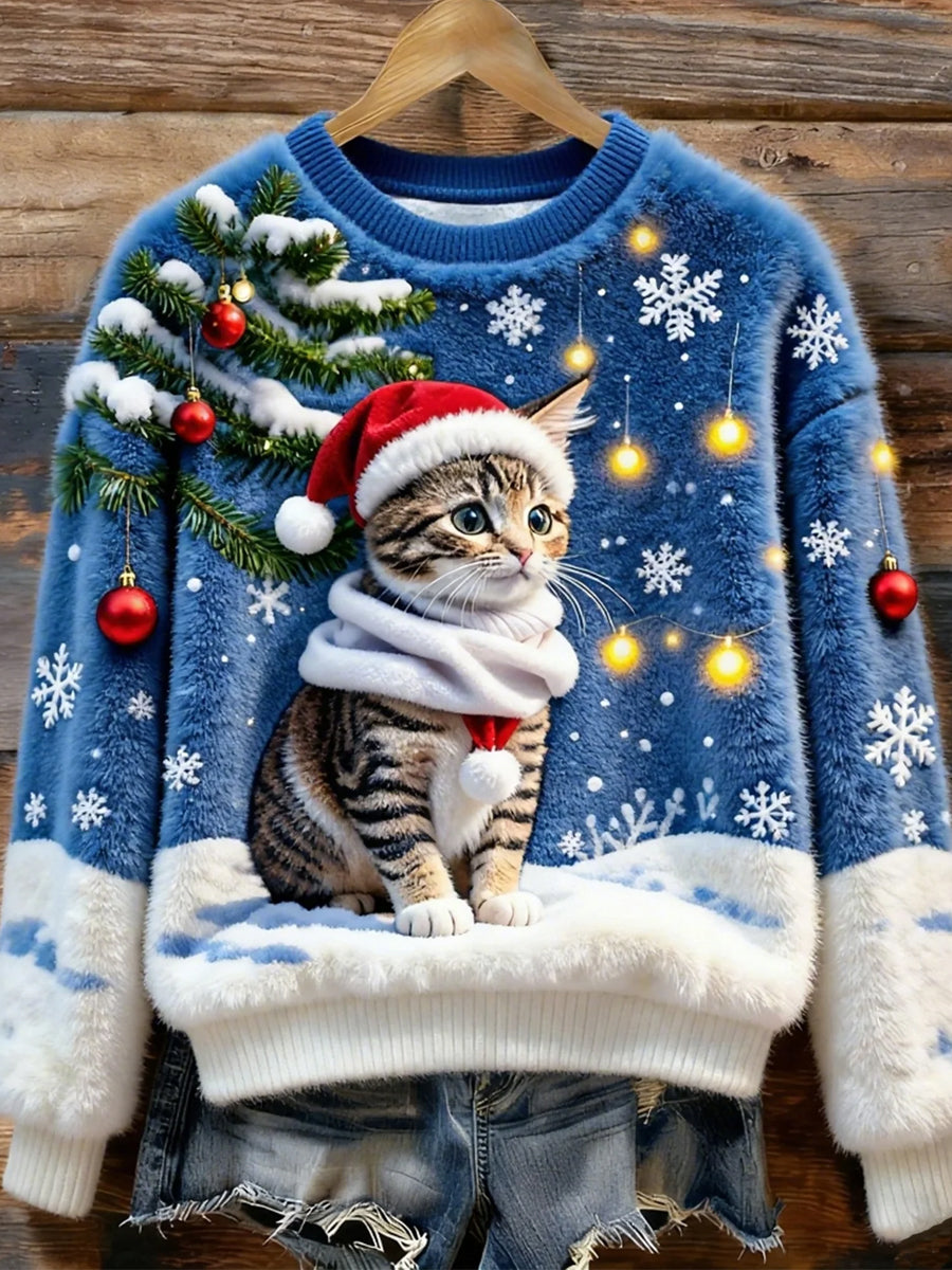 Top Décontracté en Flanelle Imprimé Art de Noël Animal Rétro Femme