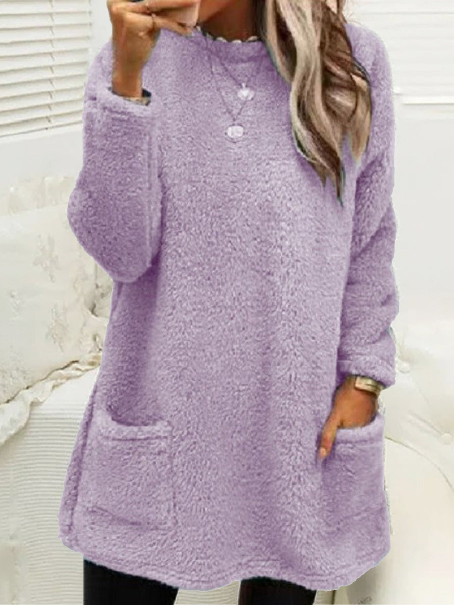 Haut en peluche mi-long décontracté pour femmes