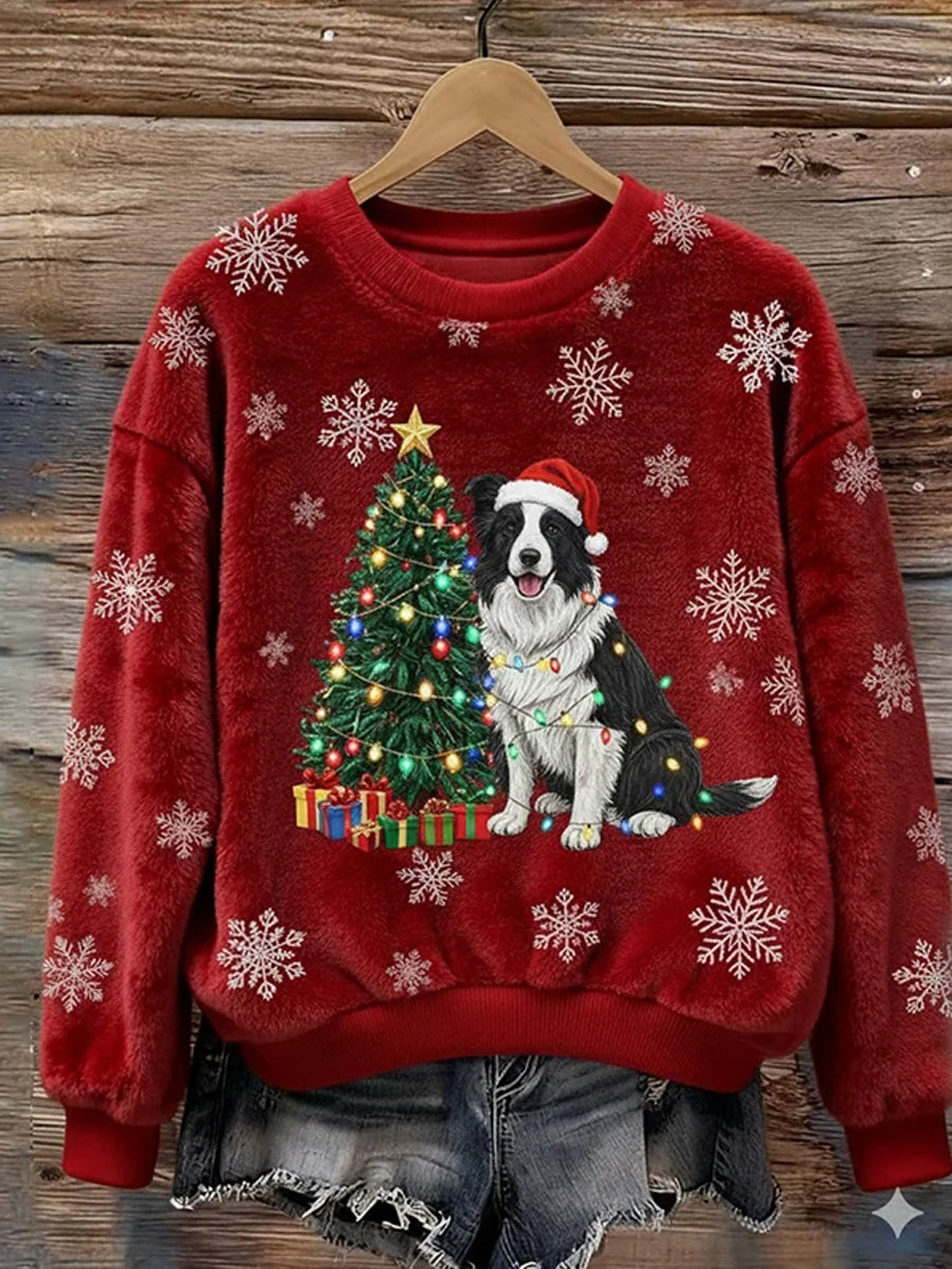 Haut en flanelle décontracté imprimé animal de Noël rétro pour femmes