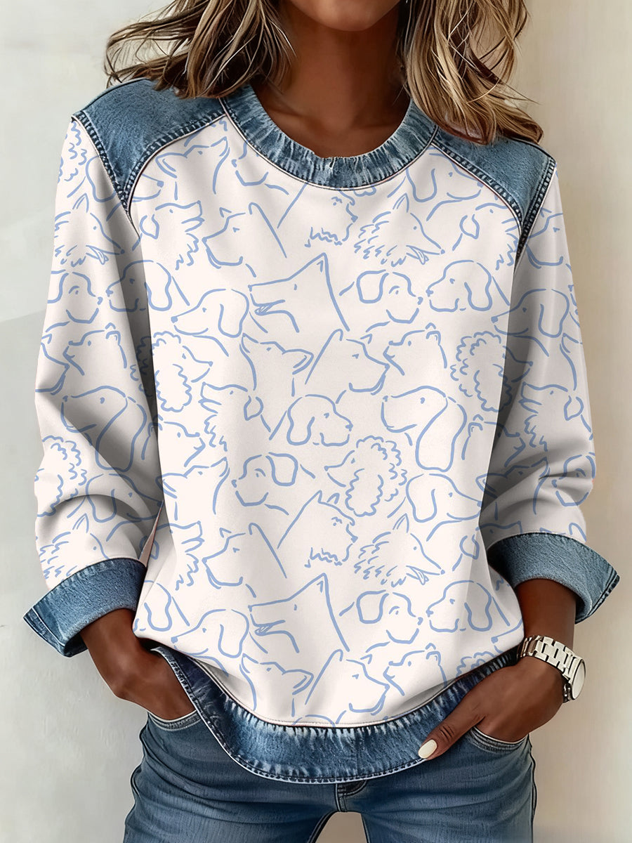 Motif Animal Mignon Patchwork Art Sweatshirt des femmes