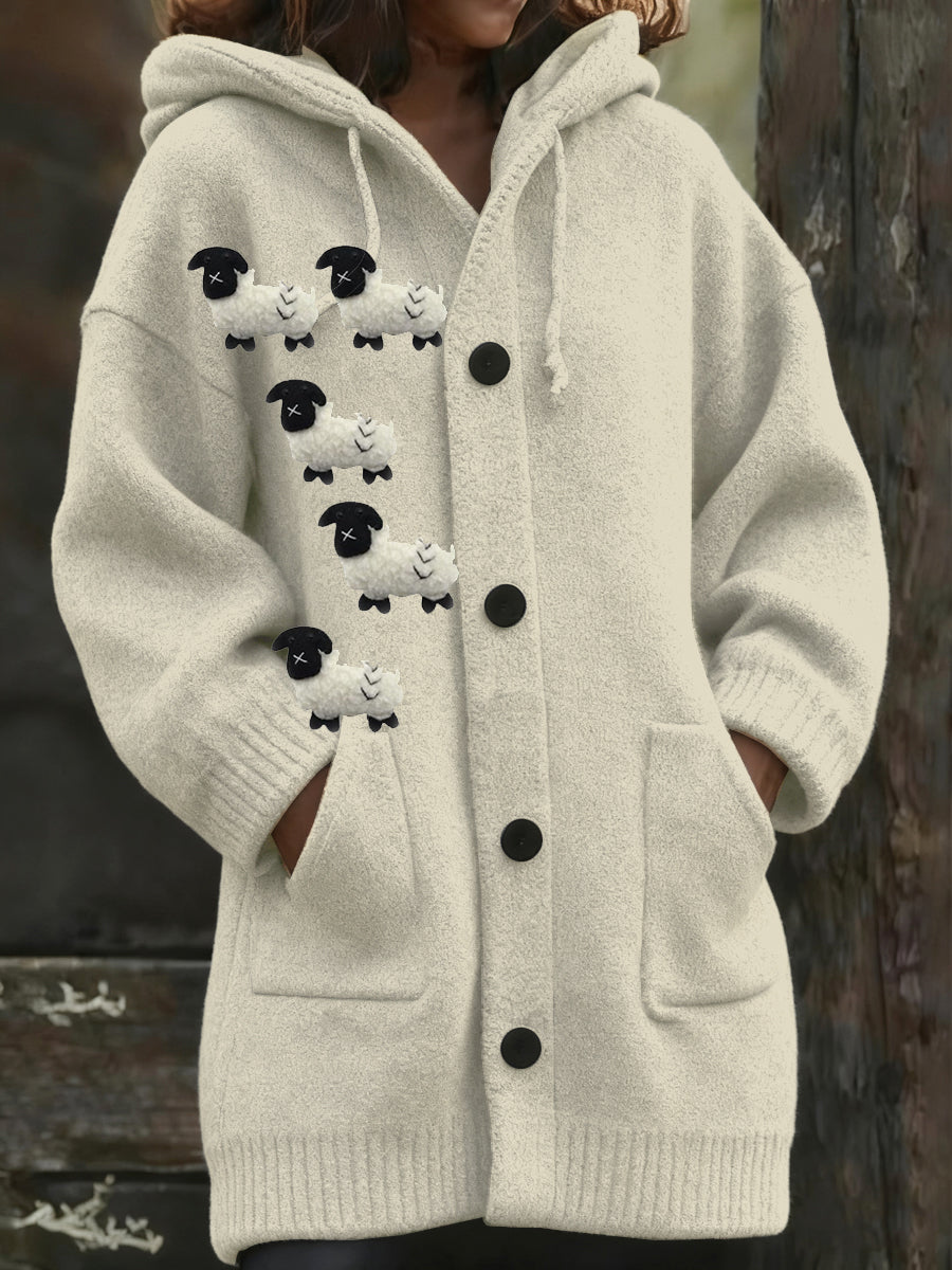 Manteau long à capuche imprimé mouton adorable pour femme