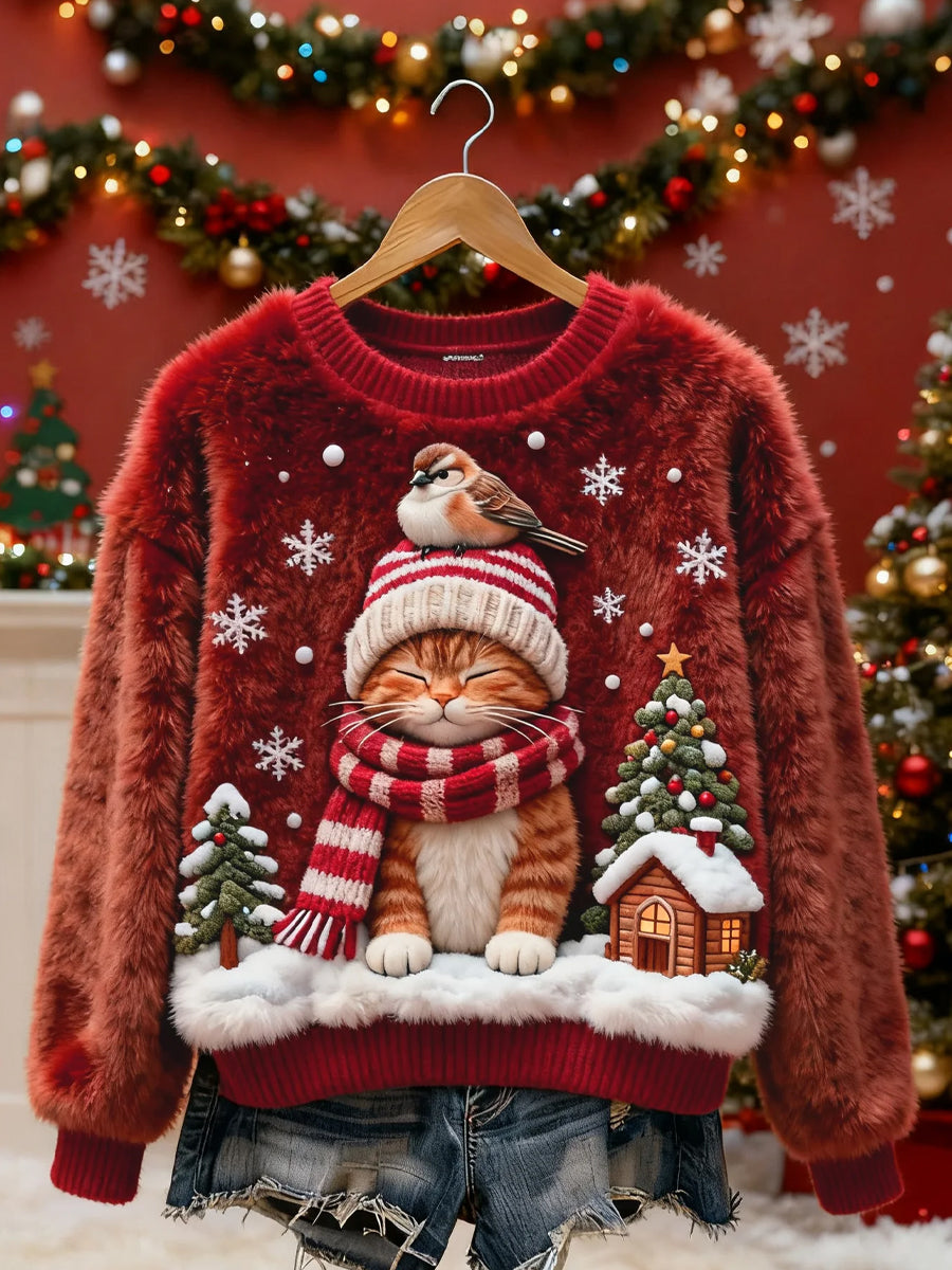 Haut en flanelle décontracté à imprimé animal de Noël rétro pour femmes