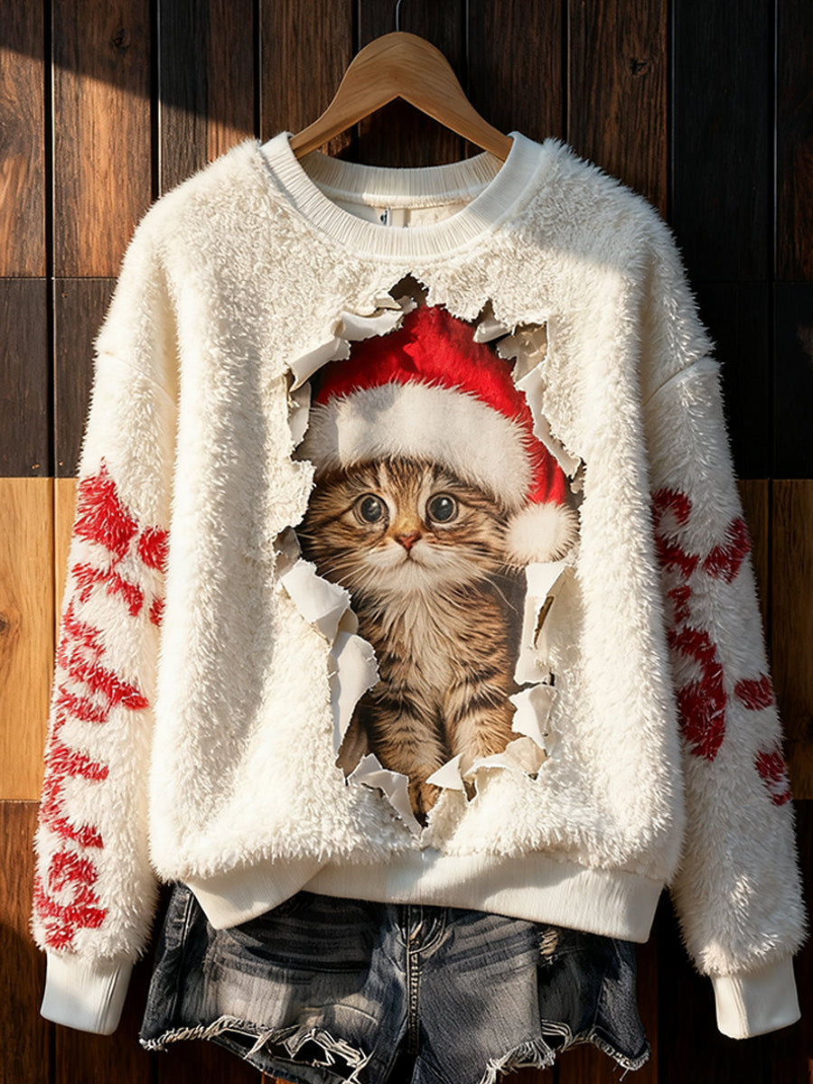 Haut en flanelle décontracté à imprimé animal de Noël rétro pour femmes