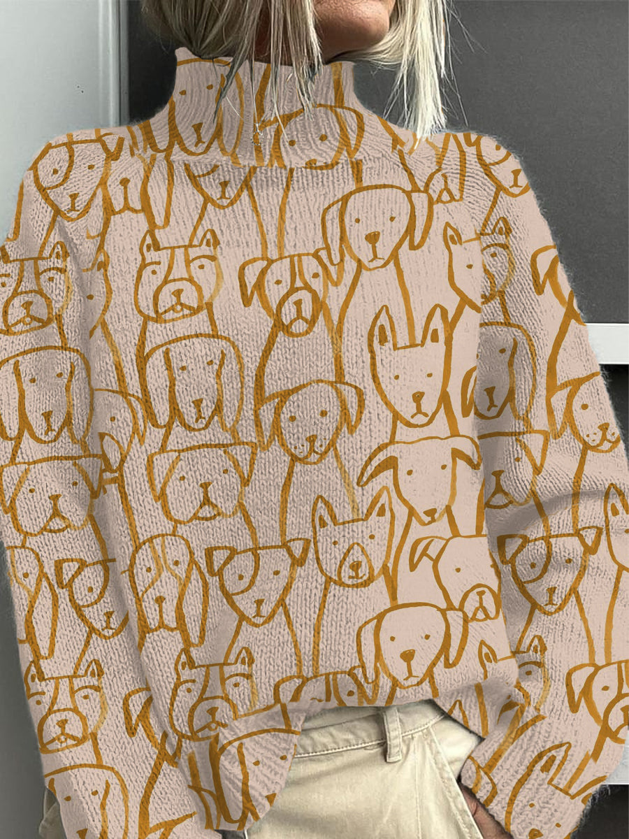 Mignon chien ligne Art Print Mock Neck Pull Femme