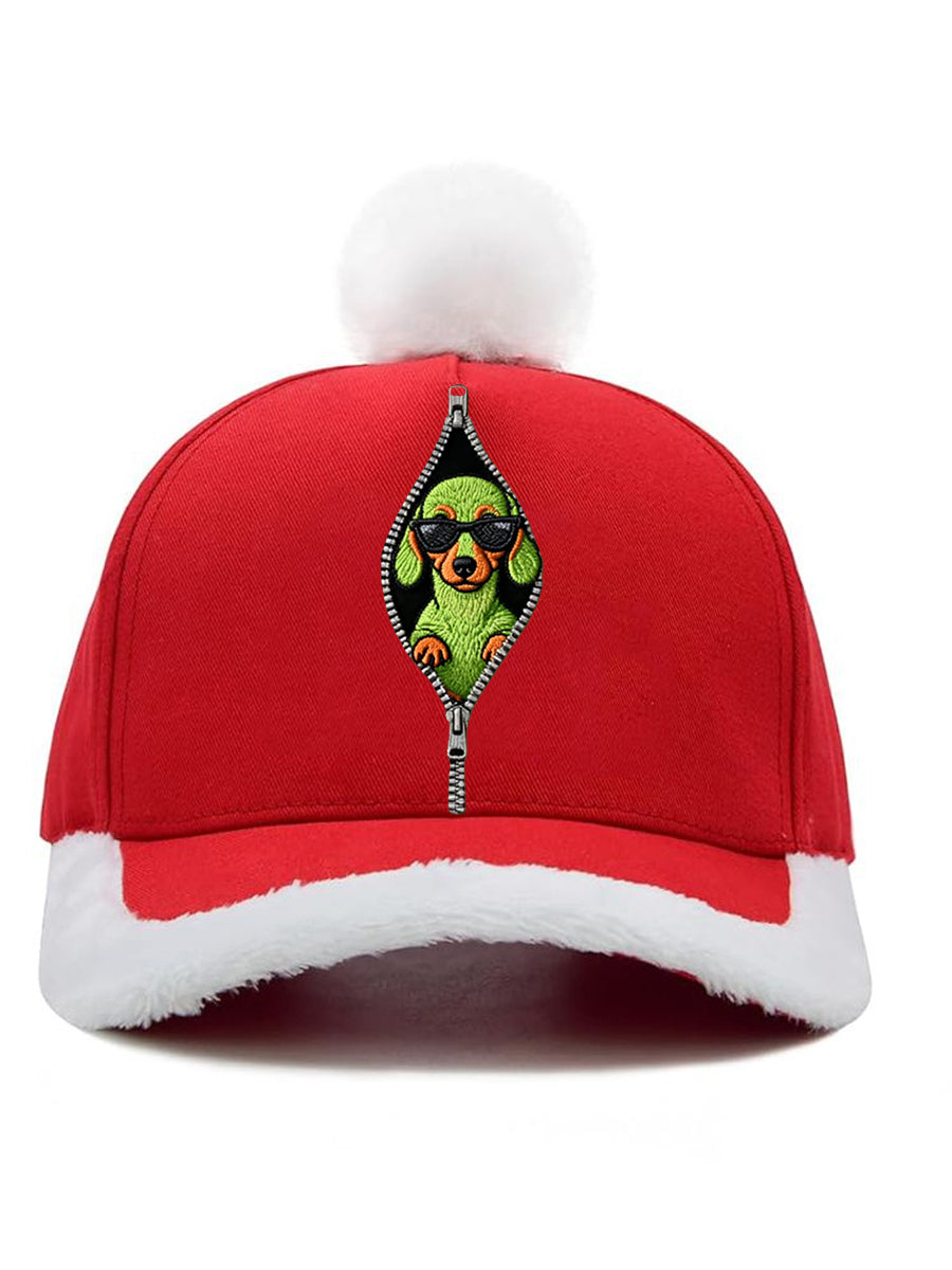 Unisexe drôle mignon Noël Grinch Teckel Imprimer en peluche Patchwork Hat