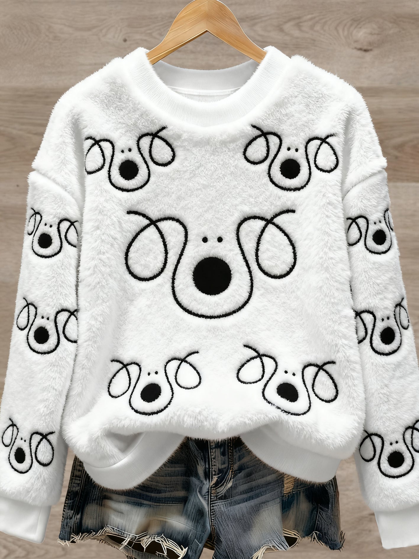 Pull en flanelle à imprimé animal mignon pour femmes