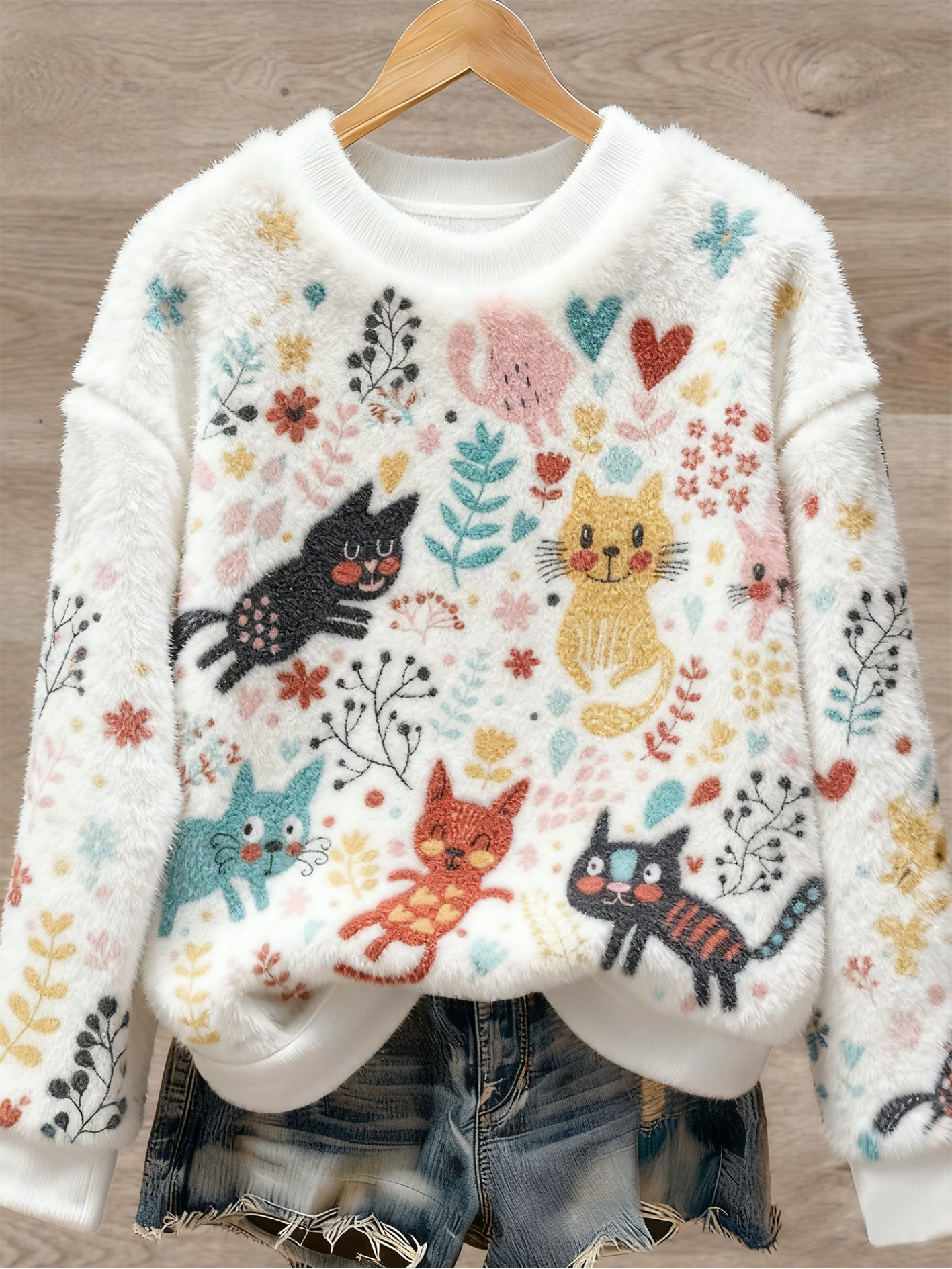 Pull en flanelle à imprimé animal mignon pour femmes