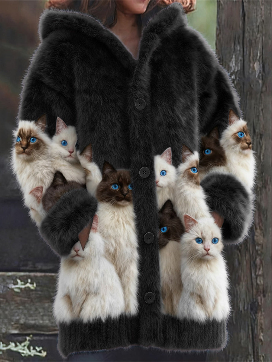 Manteaux Flannel Cats Print Femme